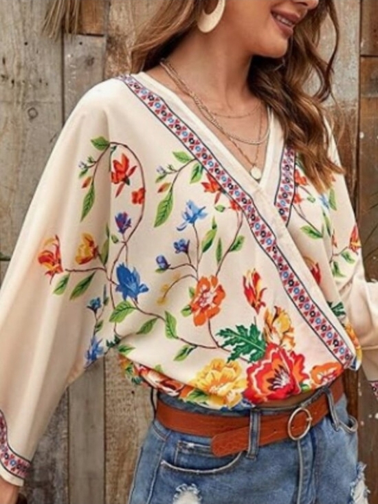 Flying Tomato Tops - Flying Tomato Boho Floral Kimono Crop Top Wrap Style Small